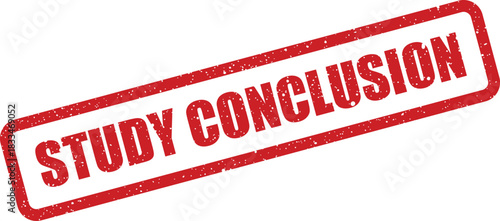 Diagonal rectangular textured stamp impression showing the words study conclusion, ideal for official academic project finalization or research documentation