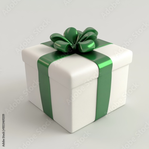 White gift box with green ribbon evoking sustainable and eco friendly vibe, natural color palette, textured paper suggesting recyclable packaging for conscious brands