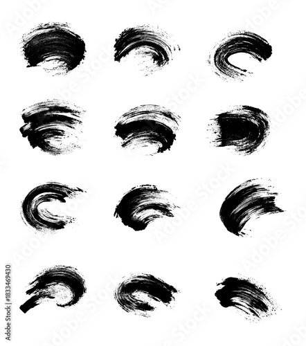 Black Ink Brush Strokes and Grunge Paint Swatches Collection