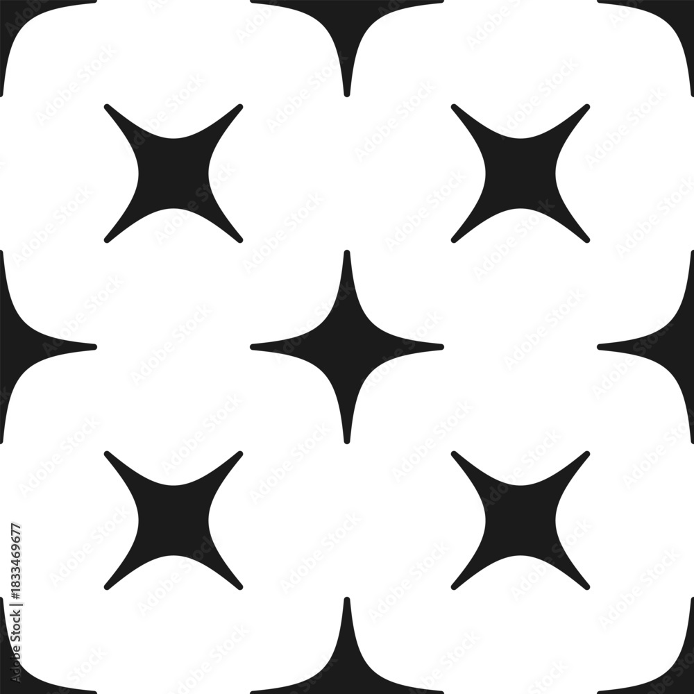 Obraz premium Rounded Four Point Stars Repeating Pattern