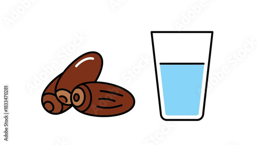 A glass of water next to a pile of dates, representing a healthy and refreshing combination.