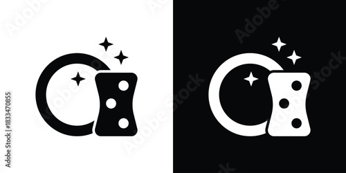 Washing dishes icon set. flat icon collection. flat line silhouette set.