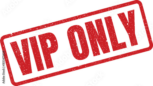 Distressed red rectangular rubber stamp illustration presenting the prominent text VIP ONLY for exclusive access