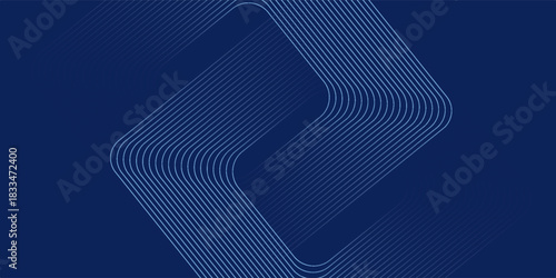 Abstract blue background with blue glowing diagonal geometric lines. Modern shiny blue rounded rectangle lines pattern. Minimalist graphic design. Futuristic technology concept.