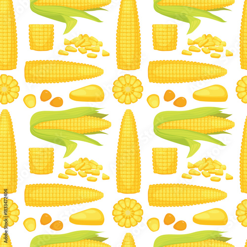 corn seamless pattern. golden agriculture sweetcorn, organic proper nutrition. vector cartoon flat pattern.