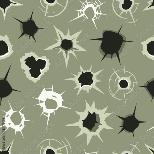 bullet holes pattern. gunshot dots, from shooting weapons, hurt destructed targets. vector cartoon flat seamless pattern.