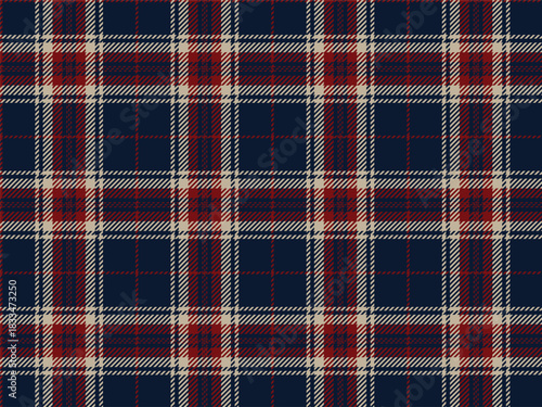Tartan plaid pattern, beige navy and red tartan plaid seamless pattern. Classic Scottish plaid check fabric texture background for clothing design