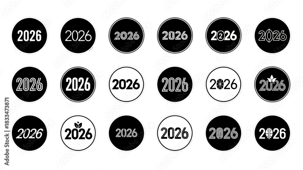 Obraz premium Collection of 2026 icons, showcasing different minimalist design styles and variations for