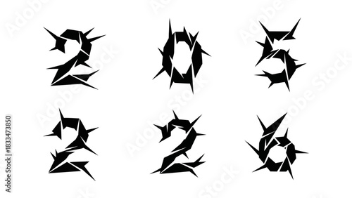 Black thorn numbers set on a white background representing a sharp, edgy and unique font