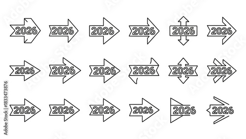 Collection of 2026 Arrow Icons for Graphic Design Projects and Future Year Concepts