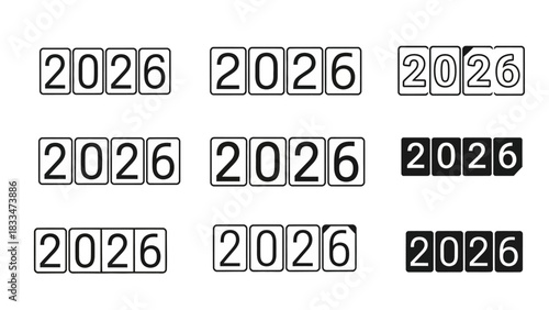 Collection of '2026' number displays in various styles, perfect for year-related designs