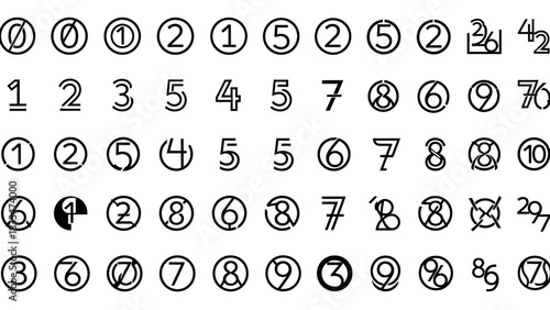 Collection of Unique Black and White Number Designs and Typography Styles in Varying Forms