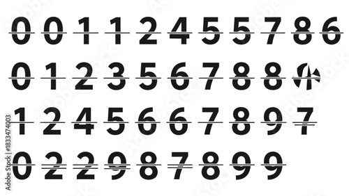 Collection of Unique Black and White Numeral Designs with Horizontal Line Split
