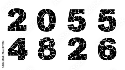Cracked Numbers Typography Illustration Displaying a Unique Textured Pattern for Design Elements