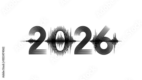 Creative 2026 Typography Design with Sound Wave Effect for New Year Celebrations