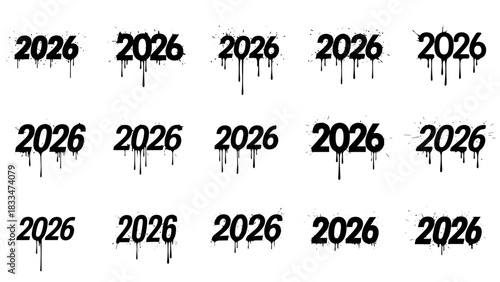 Creative artistic vector design of the year 2026 with dripping paint effect
