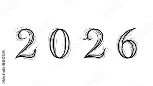 Elegant 2026 typography design, calligraphy numbers for new year celebrations and designs
