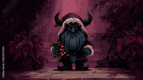 Evil Gnome Dark Fantasy Christmas Vector Illustration