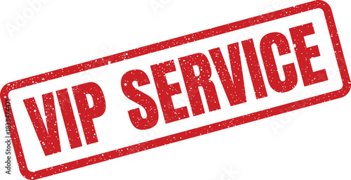 Distressed red rubber stamp featuring VIP SERVICE text, indicating high priority customer care and exclusive support for clients