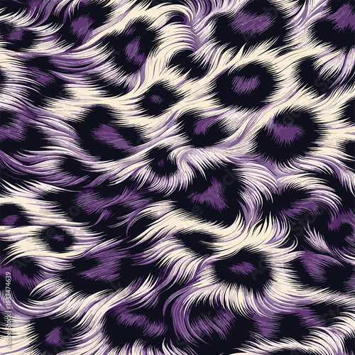 Vibrant purple leopard animal skin illustration, a detailed and soft fur texture concept for a repeating seamless background
