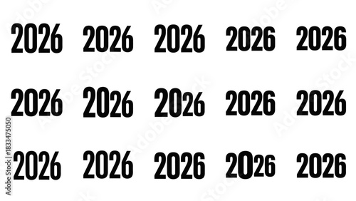 Repetitive pattern of the year 2026 in bold black font on a white background simple and clear