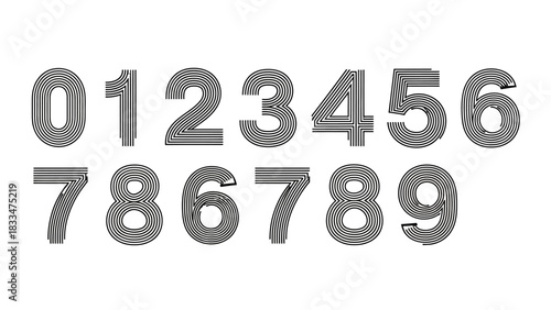 Stylish linear numbers set, modern abstract font design for creative projects