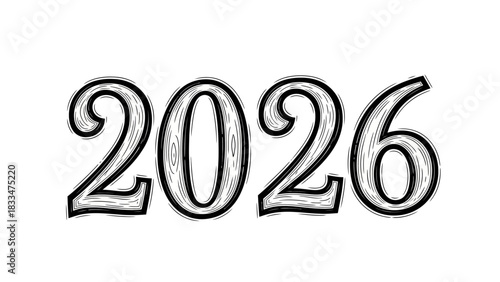 Stylish handcrafted 2026 new year illustration with vintage design elements
