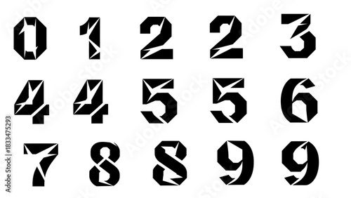 Unique black and white font numbers set, isolated numbers for graphic design use