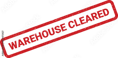 Distressed red rubber stamp illustration presenting warehouse cleared status, conveying completion or emptiness