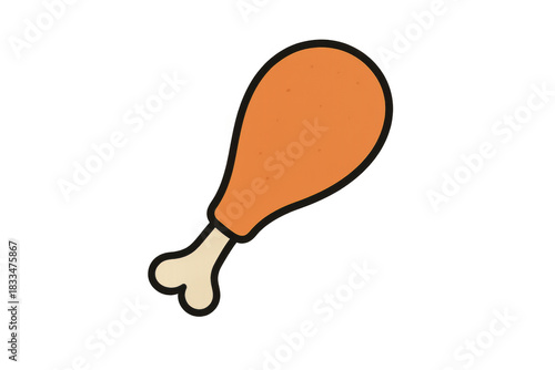 Cooked chicken drumstick cartoon drawing representing a popular fast food item or meat dish icon, transparent background