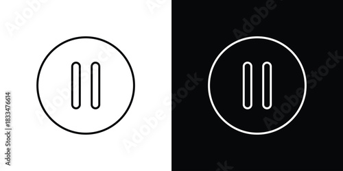 Pause icons vector symbol with editable stroke lines for web designs