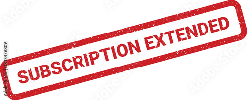 Distressed red stamp displaying Subscription Extended text, perfect for confirming service updates or renewal confirmations online