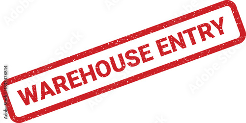 Distressed rubber stamp design displaying WAREHOUSE ENTRY text, signifying permission or record of goods arriving into storage
