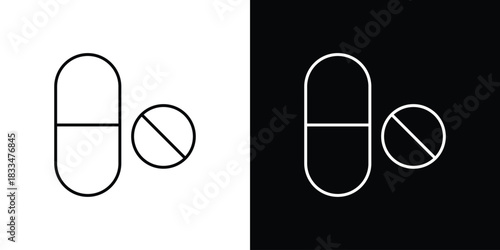 Pill icons vector symbol with editable stroke lines for web designs