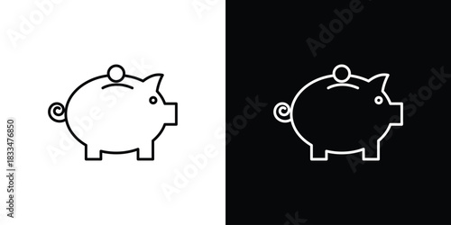 Piggy bank icons vector symbol with editable stroke lines for web designs