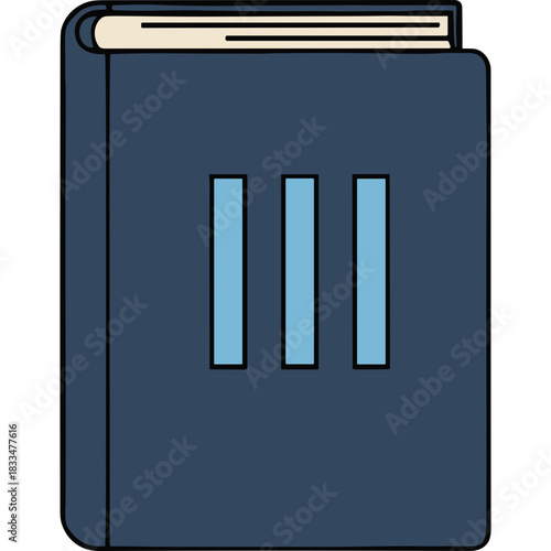 Dark Blue Hardcover Book With Light Blue Vertical Stripes On The Cover And Cream Colored Pages Isolated On Black Background Simple Illustration