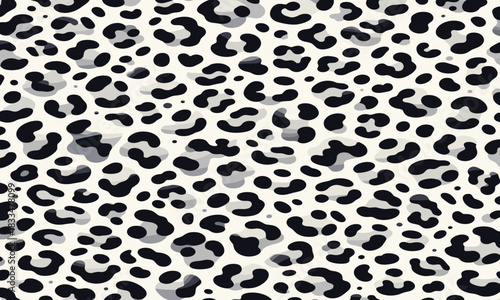 Seamless leopard print animal skin pattern, a classic black and white fur texture background for fashion and design