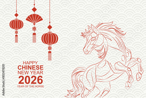 2026 Chinese New Year of the horse greeting card vector illustration