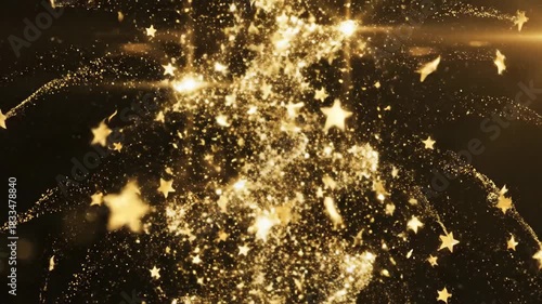 Abstract golden stars floating against dark background
