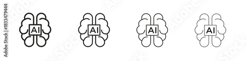 AI brain icon, thin line symbols. eps 10 vector