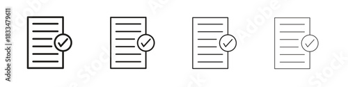 Approved document icon, thin line symbols. eps 10 vector