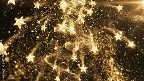Abstract golden stars on black background with light effects for celebration