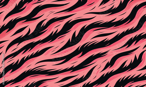 Vibrant pink and black seamless animal skin pattern, an abstract wildcat fur texture background perfect for fashion and design