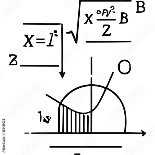 Detailed Mathematical Equations and Graph Illustrating Calculus Concepts Including Integrals and Functions on a White Background with Clear Notation and Symbols Suitable for Educational or Scientific
