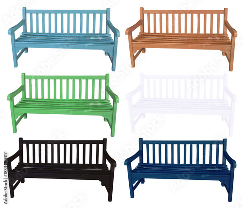 painted wooden park bench isolated on transparent background png, outdoor, landscaping, garden