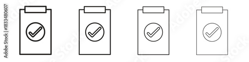Clipboard check icon, thin line symbols. eps 10 vector