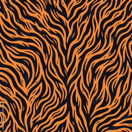Seamless vector background of an exotic animal skin, depicting an abstract orange and black fur texture