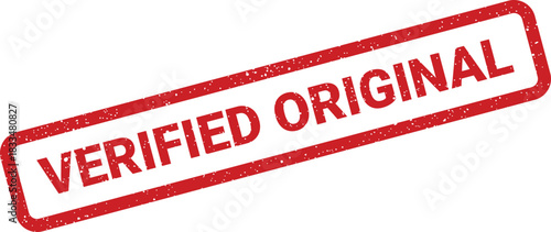 Grungy textured rubber stamp impression featuring the text VERIFIED ORIGINAL for guaranteeing authenticity and unique provenance of content