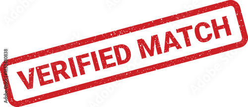 Grungy textured rubber stamp mark prominently displaying the words VERIFIED MATCH for successful pairing and compatibility confirmation