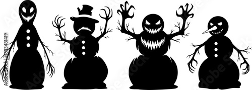 spooky snowman characters silhouette
